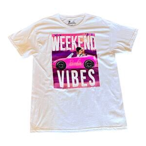 Barbie Car T SHIRT Large Weekend Vibes Puff Letters 100% Cotton Tee Mattel NWOT